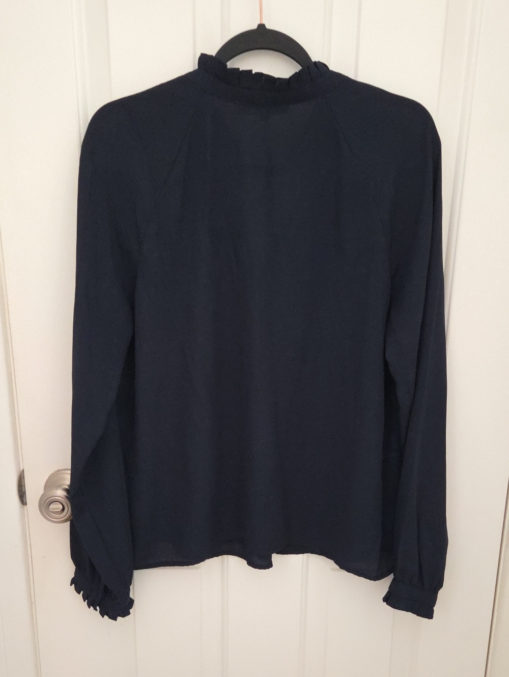 Marled Navy Ruffle-Trim V-Neck Blouse - Picture 5 of 5